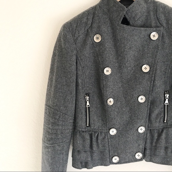 NWOT Gray Express Cropped Ruffled Wool Jacket - XS - Picture 3 of 8